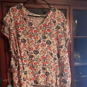 Cynthia Rowley Red and Black Floral Relaxed Blouse